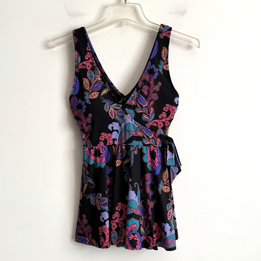 Johnny Was Fatima Wrap Skirted One Piece Swimsuit Black Floral Bold XS NEW